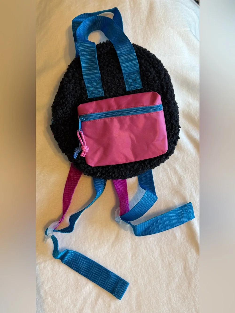 Black Sherpa Mini Backpack Pink Teal Accents Youth Small